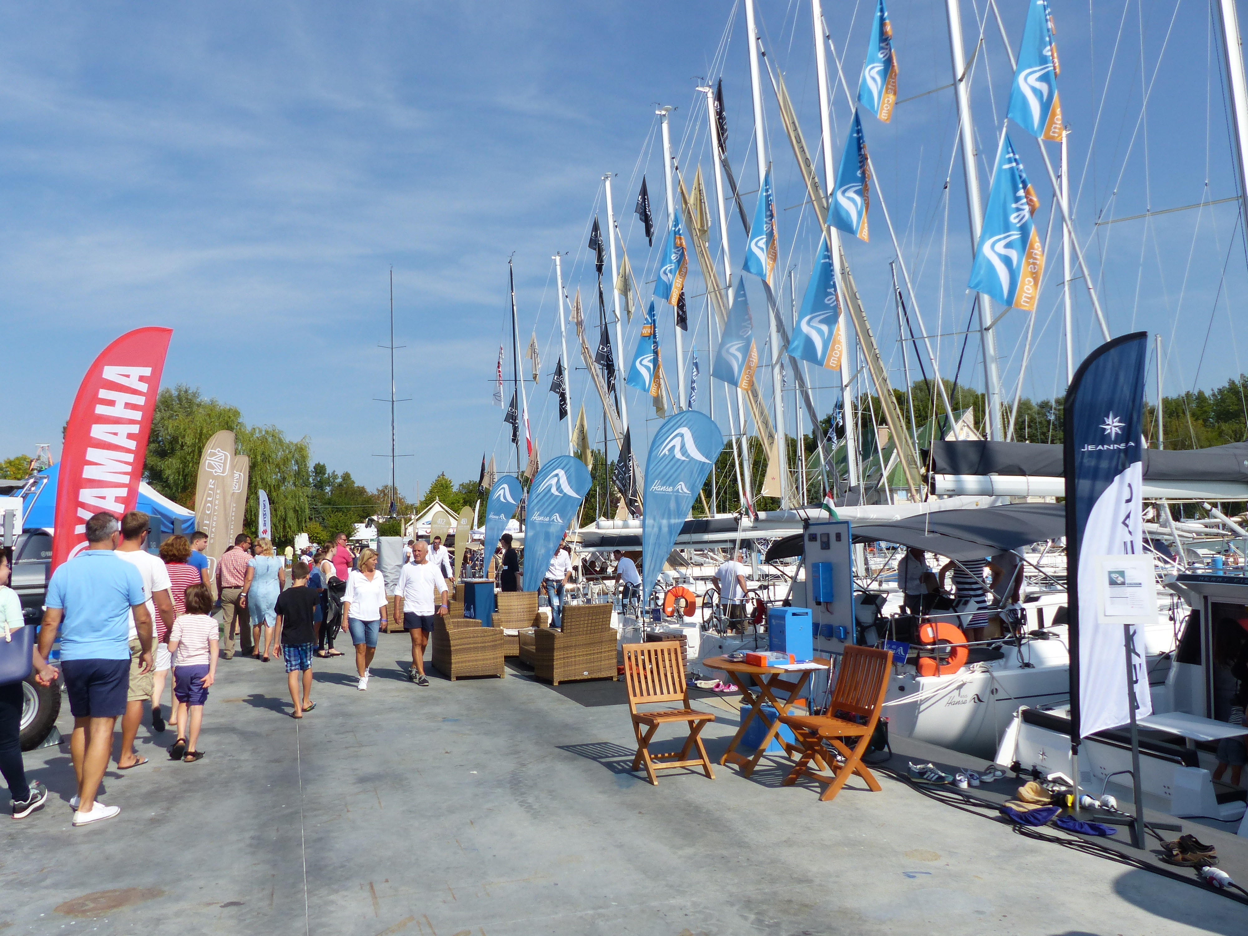 Different types of sailboats moored together in a marina